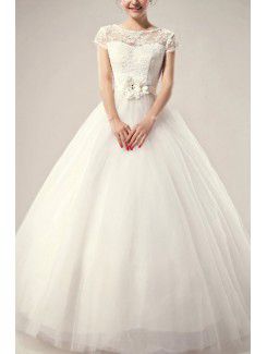Атласные драгоценность длина пола бальное платье свадебное платье с жемчугом