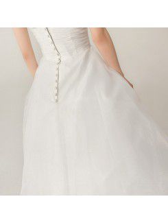 Organza V-neck Floor Length Ball Gown Wedding Dress with Handmade Flowers