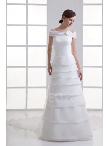 Organza off-the-axeln a-linje golv längd bröllopsklänning