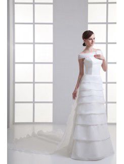 Organza Off-the-Shoulder A-line Floor Length Wedding Dress
