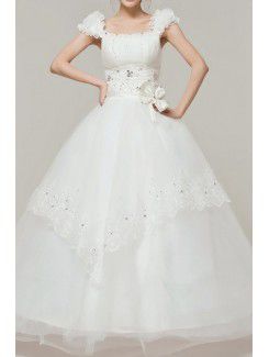 Satin Square Floor Length Ball Gown Wedding Dress with Crystal