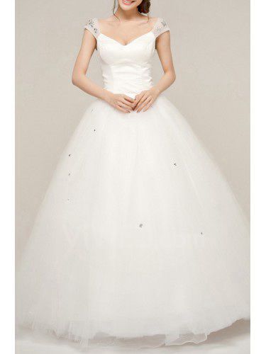 Атласная v-образным вырезом длина пола-line свадебное платье с кристаллом