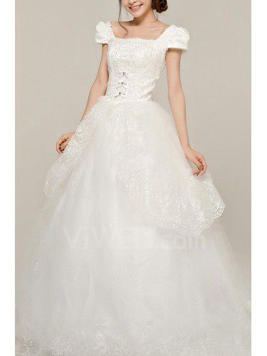 Satin Square Floor Length Ball Gown Wedding Dress with Sequins