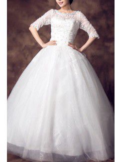 Spetsar juvel golv längd balklänning klänning bröllop med paljetter