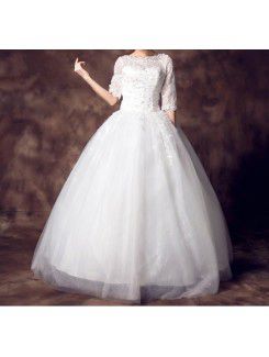 Lace Jewel Floor Length Ball Gown Wedding Dress with Sequins
