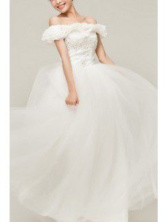 Satin off-the-skulder gulv lengde ball kjole brudekjole med paljetter