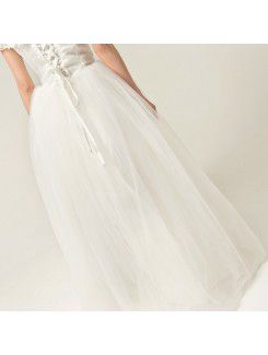 Satin Off-the-Shoulder Floor Length Ball Gown Wedding Dress with Sequins