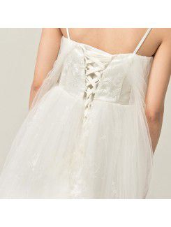Organza Straps Floor Length Ball Gown Wedding Dress with Handmade Flowers