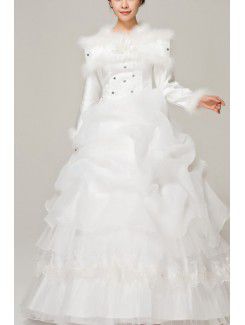 Satin Jewel Floor Length Ball Gown Wedding Dress with Crystal