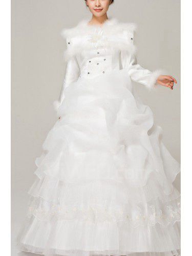 Атласные драгоценность длина пола бальное платье свадебное платье с кристальной