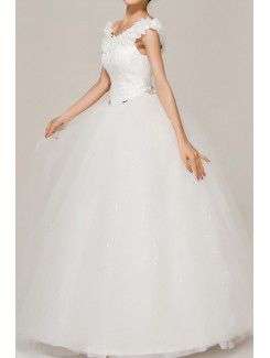 Satin Off-the-Shoulder Floor Length Ball Gown Wedding Dress with Crystal