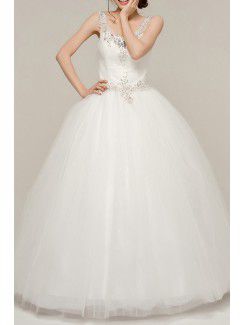 Organza Scoop Floor Length Ball Gown Wedding Dress with Crystal