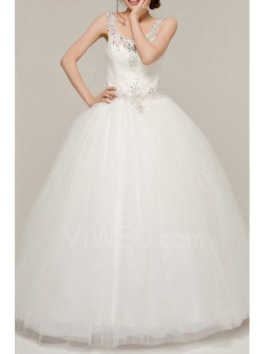 Organza Scoop Floor Length Ball Gown Wedding Dress with Crystal