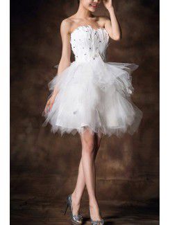 Satinado vestido de baile vestido corto sin tirantes de la boda con el cristal