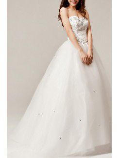 Sweetheart train chapelle robe de bal de mariage robe nette avec cristal