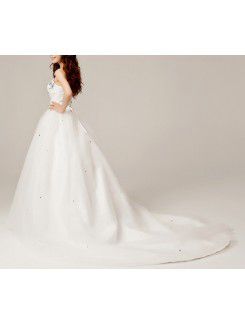 Net Sweetheart Chapel Train Ball Gown Wedding Dress with Crystal
