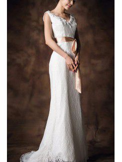 Satin V-neck Sweep Train A-line Wedding Dress with Sequins