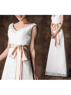 Satin V-neck Sweep Train A-line Wedding Dress with Sequins