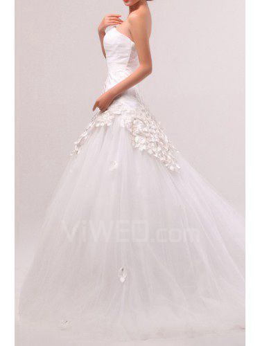Tulle One Shoulder Cathedral Train Ball Gown Wedding Dress with Embroidered