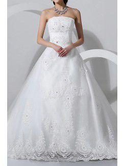 Lace Strapless Chapel Train A-line Wedding Dress with Sequins