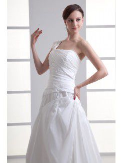 Taffeta One-Shoulder A-line Sweep Train Wedding Dress