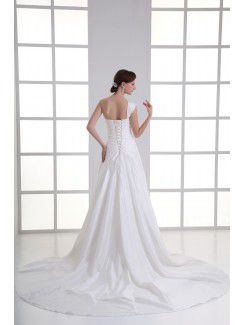 Taffeta One-Shoulder A-line Sweep Train Wedding Dress