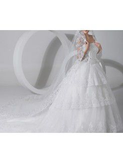 Lace Strapless Cathedral Train A-line Wedding Dress with Crystal