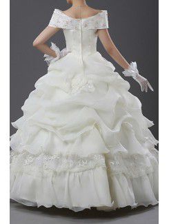Tulle Off-the-Shoulder Floor Length Ball Gown Wedding Dress with Pearls
