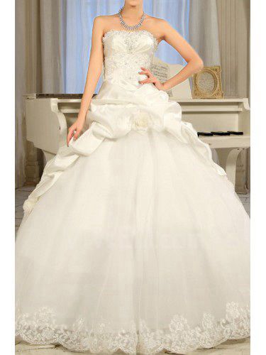 Spets axelbandslös golv längd balklänning klänning bröllop med paljetter