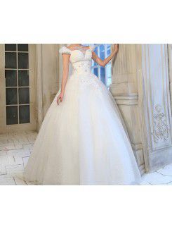 Organza Off-the-Shoulder Floor Length Ball Gown Wedding Dress with Sequins