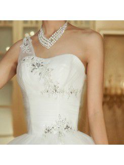 Tulle One Shoulder Floor Length Ball Gown Wedding Dress with Sequins