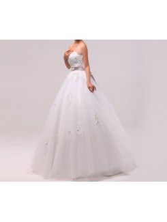 Organza Scoop Floor Length Ball Gown Wedding Dress with Sequins
