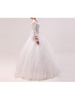 Lace V-neck Floor Length Ball Gown Wedding Dress with Sequins