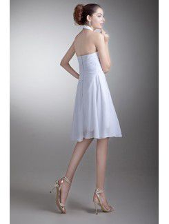 Chiffon Halter Knee Length A-line Sash Short Wedding Dress