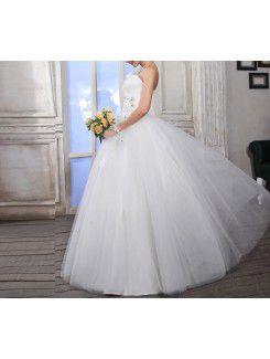 Satin One Shoulder Floor Length Ball Gown Wedding Dress with Handmade Flowers
