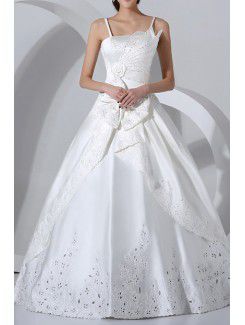 Satin Spaghetti Floor Length Ball Gown Wedding Dress with Sequins