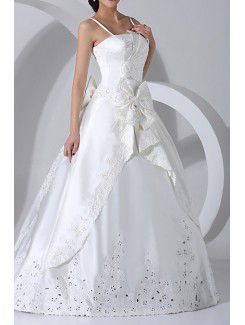 Satin Spaghetti Floor Length Ball Gown Wedding Dress with Sequins
