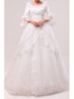 Snøre off-the-skulder gulv lengde ball kjole brudekjole med paljetter