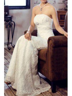 Lace Strapless Floor Length Mermaid Wedding Dress with Sequins