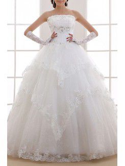 Organza Strapless Floor Length Ball Gown Wedding Dress with Sequins