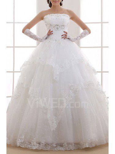 Organza stroppeløs gulv lengde ball kjole brudekjole med paljetter