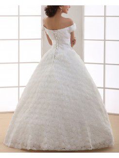 Lace Off-the-Shoulder Floor Length Ball Gown Wedding Dress with Crystal