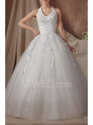 Organza Halter Floor Length Ball Gown Wedding Dress with Sequins