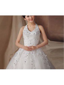 Organza Halter Floor Length Ball Gown Wedding Dress with Sequins