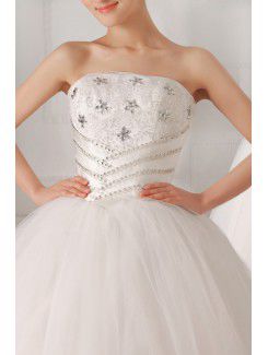Organza stroppeløs gulv lengde ball kjole brudekjole med paljetter