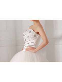 Organza Strapless Floor Length Ball Gown Wedding Dress with Sequins