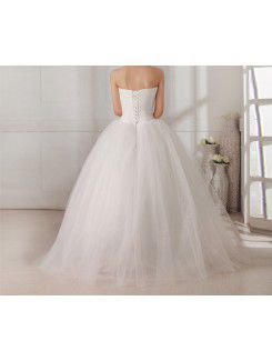 Organza Sweetheart Floor Length Ball Gown Wedding Dress with Handmade Flowers