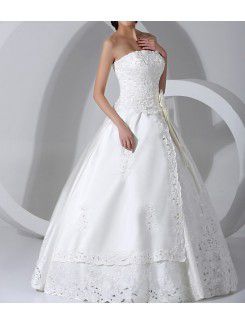 Satin Strapless Floor Length Ball Gown Wedding Dress with Pearls