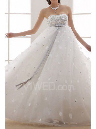 Organza longueur de plancher de bal robe de mariée robe bustier de fleurs à la main