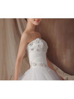 Organza Strapless Floor Length Ball Gown Wedding Dress with Pearls